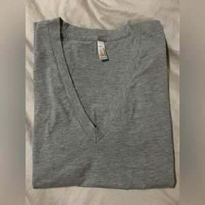 American Apparel Deep V-Neck Tee, Light Grey Melange in Size M (Unisex)